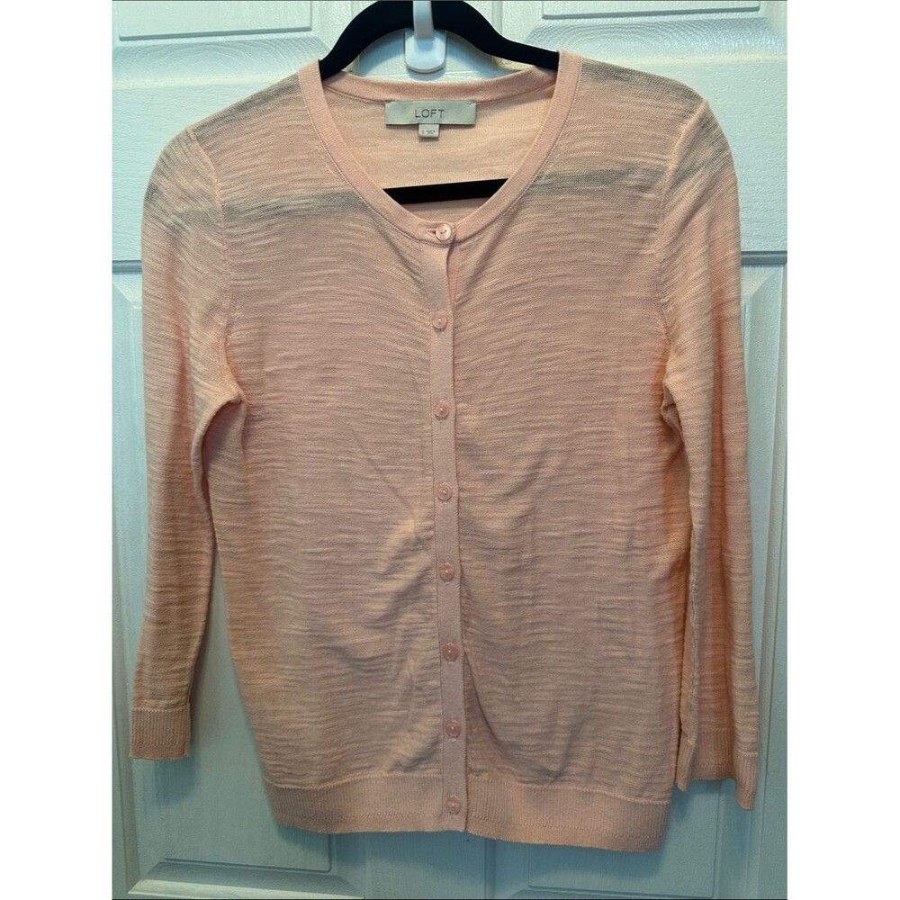 LOFT Pale Peach Lightweight 100% Cotton Button Front Cardigan Size Small